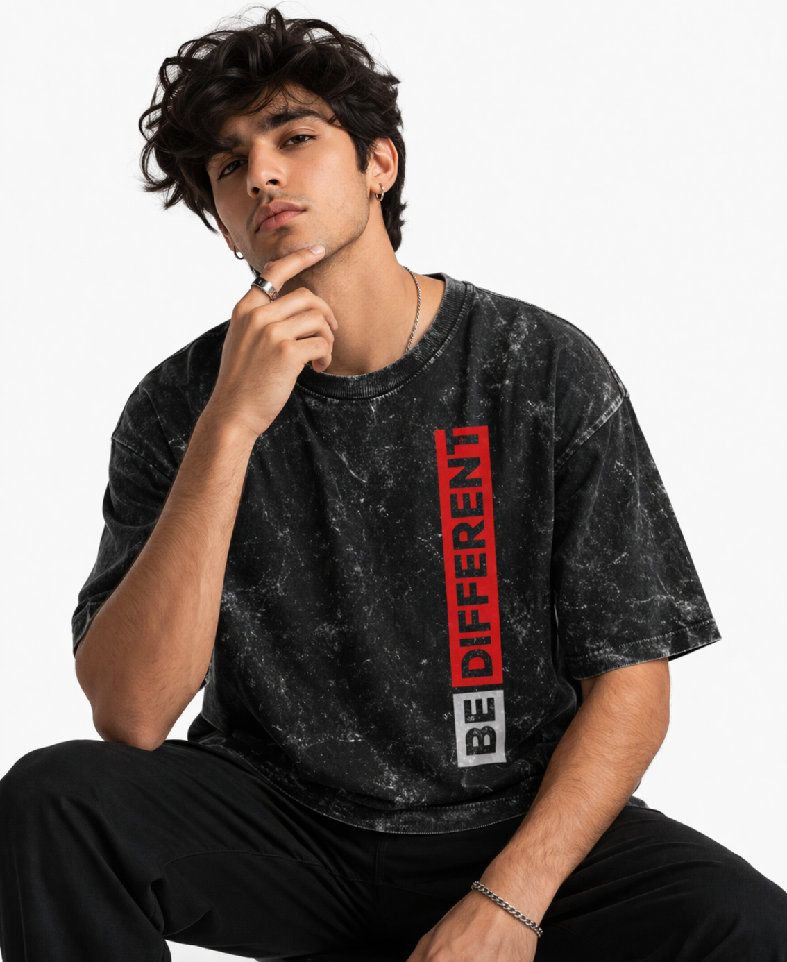 "Be Different" Acid-Washed Heavyweight – Unisex Oversized Streetwear Tee