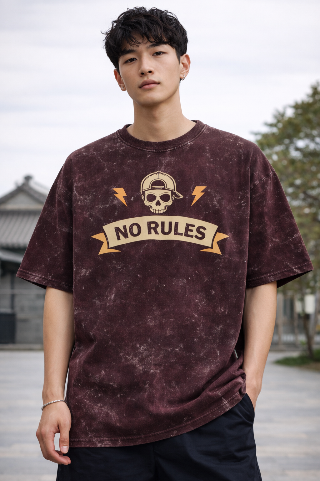 No Rules Outlaw Acid Wash Oversize Tee
