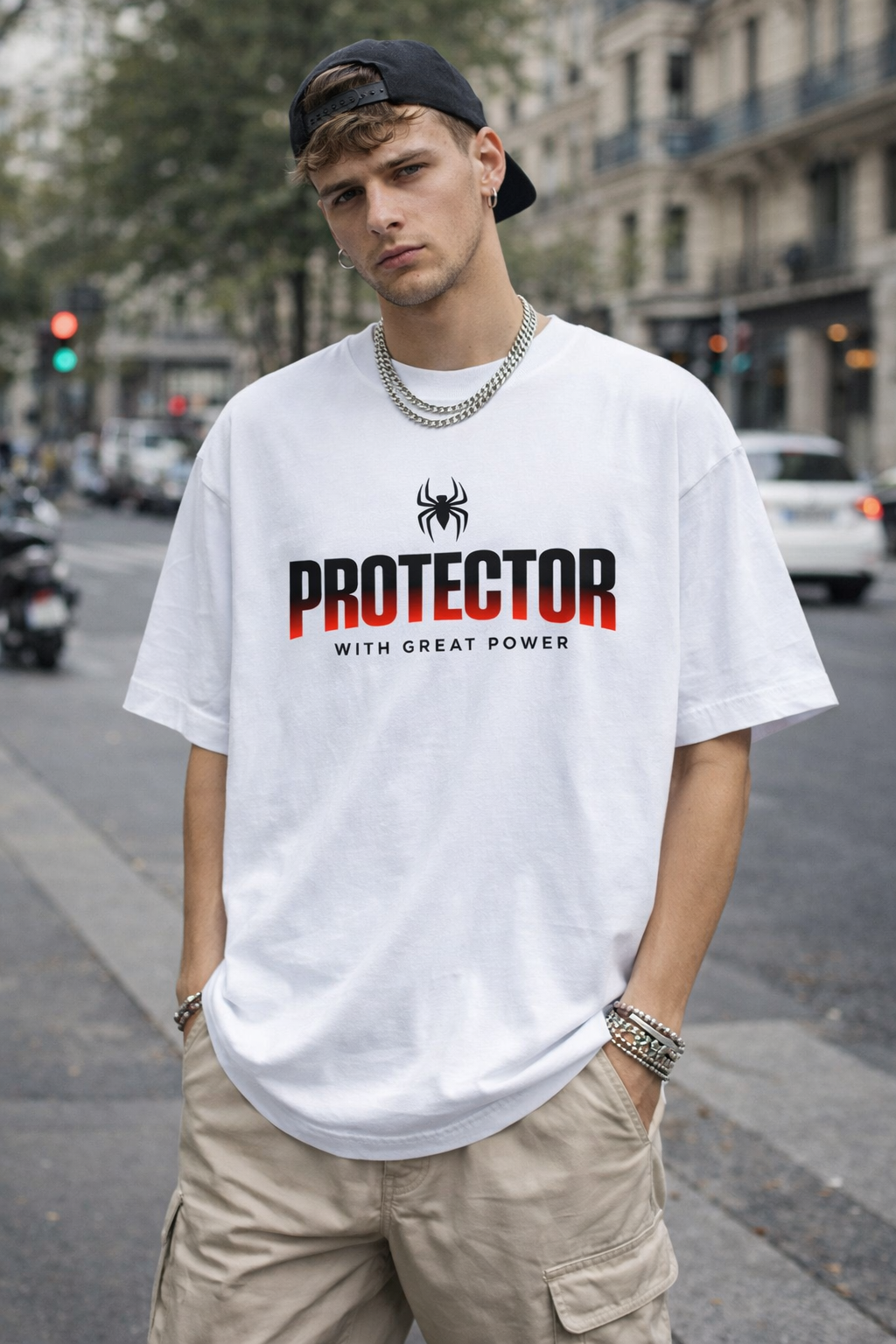 Protector Oversized Graphic T-Shirt – White Edition
