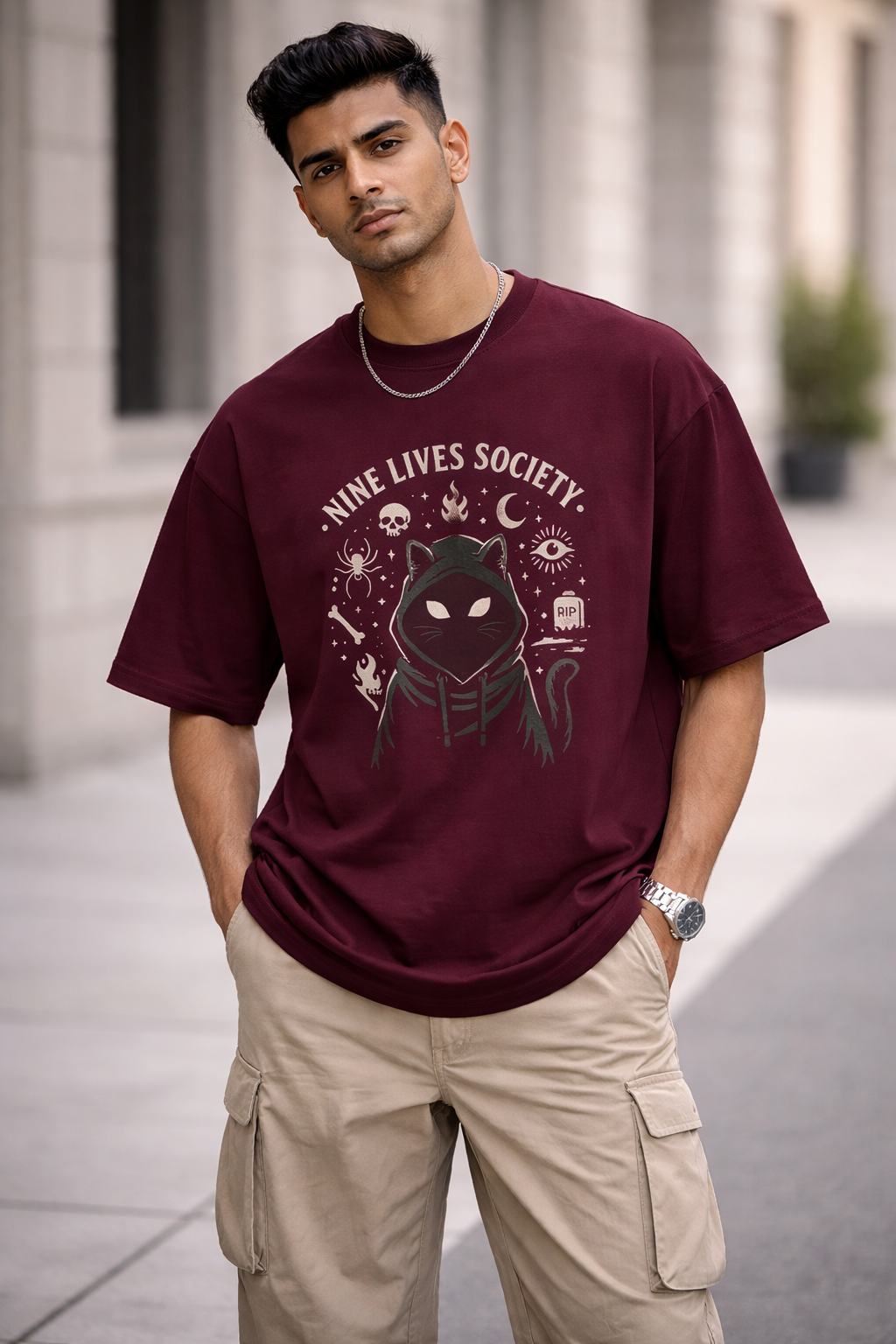 Nine Lives Society Cat Oversized Terry Tee