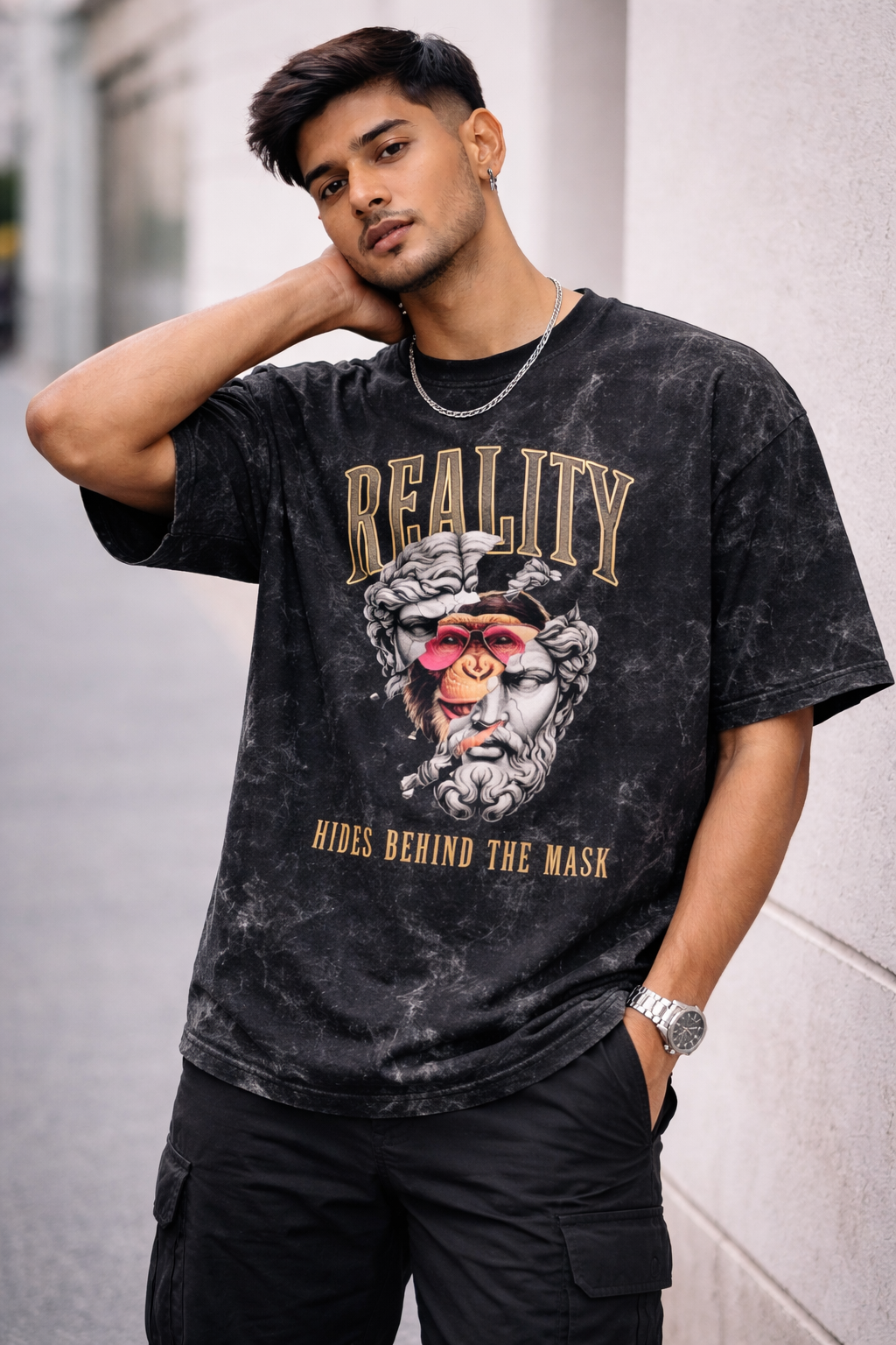 Reality Mask Acid-Wash Oversized Tee