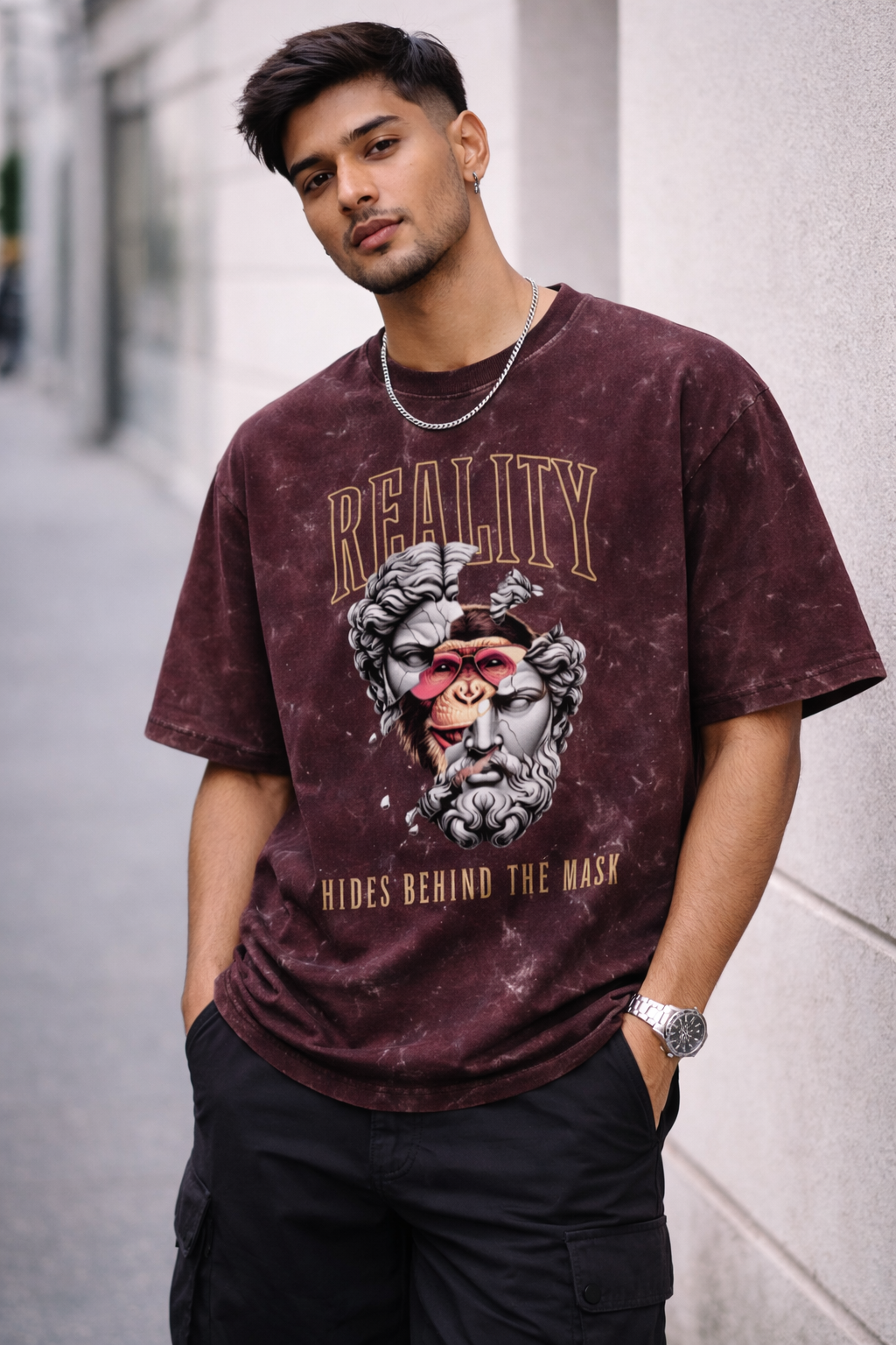 Reality Mask Acid-Wash Oversized Tee