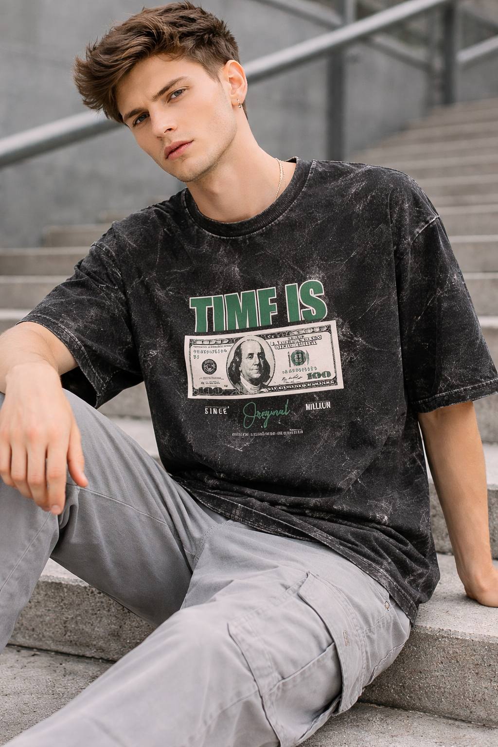 Time Is Money Graphic Oversized Tee