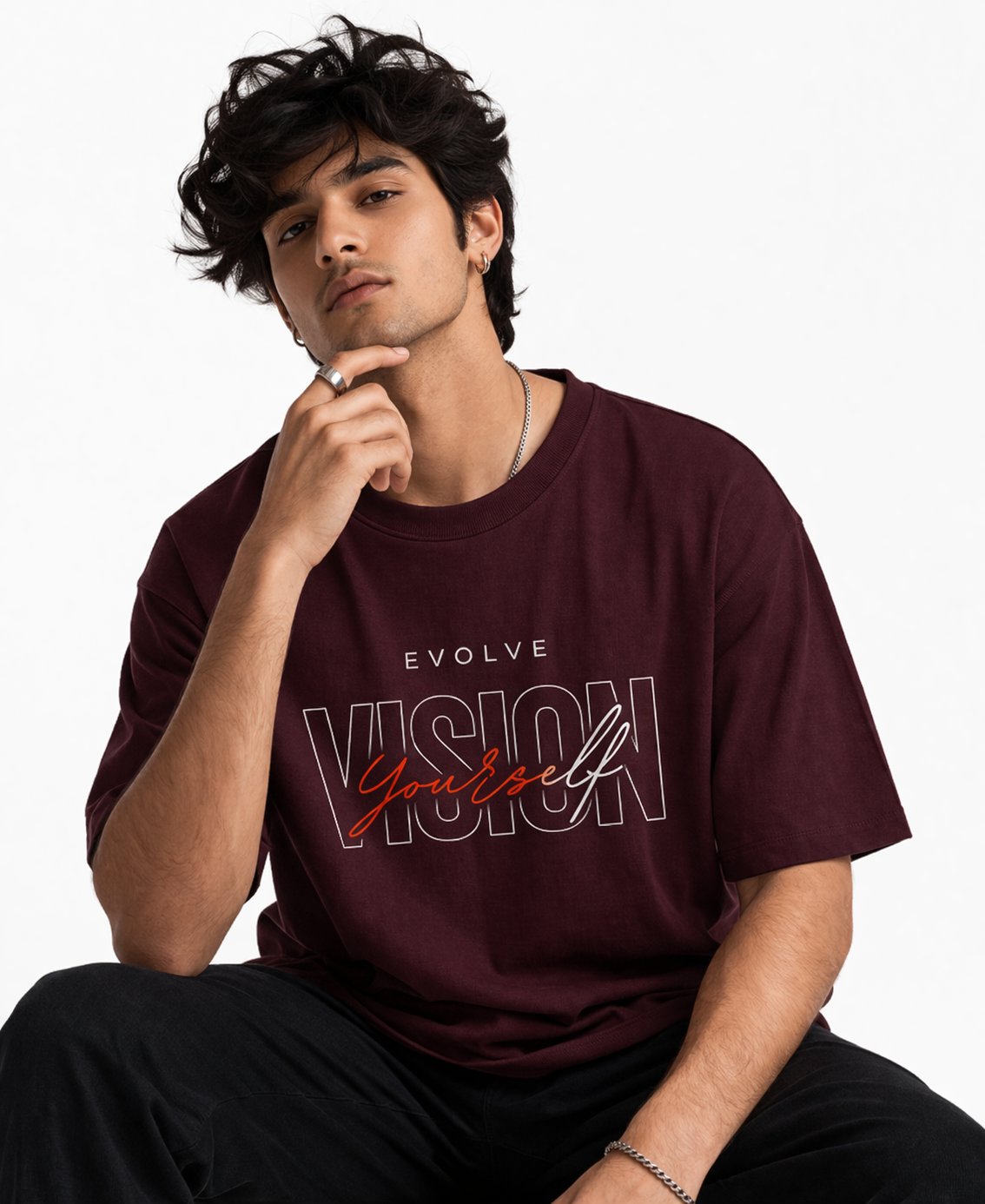 Evolve Vision Oversized Tee – Maroon Edition