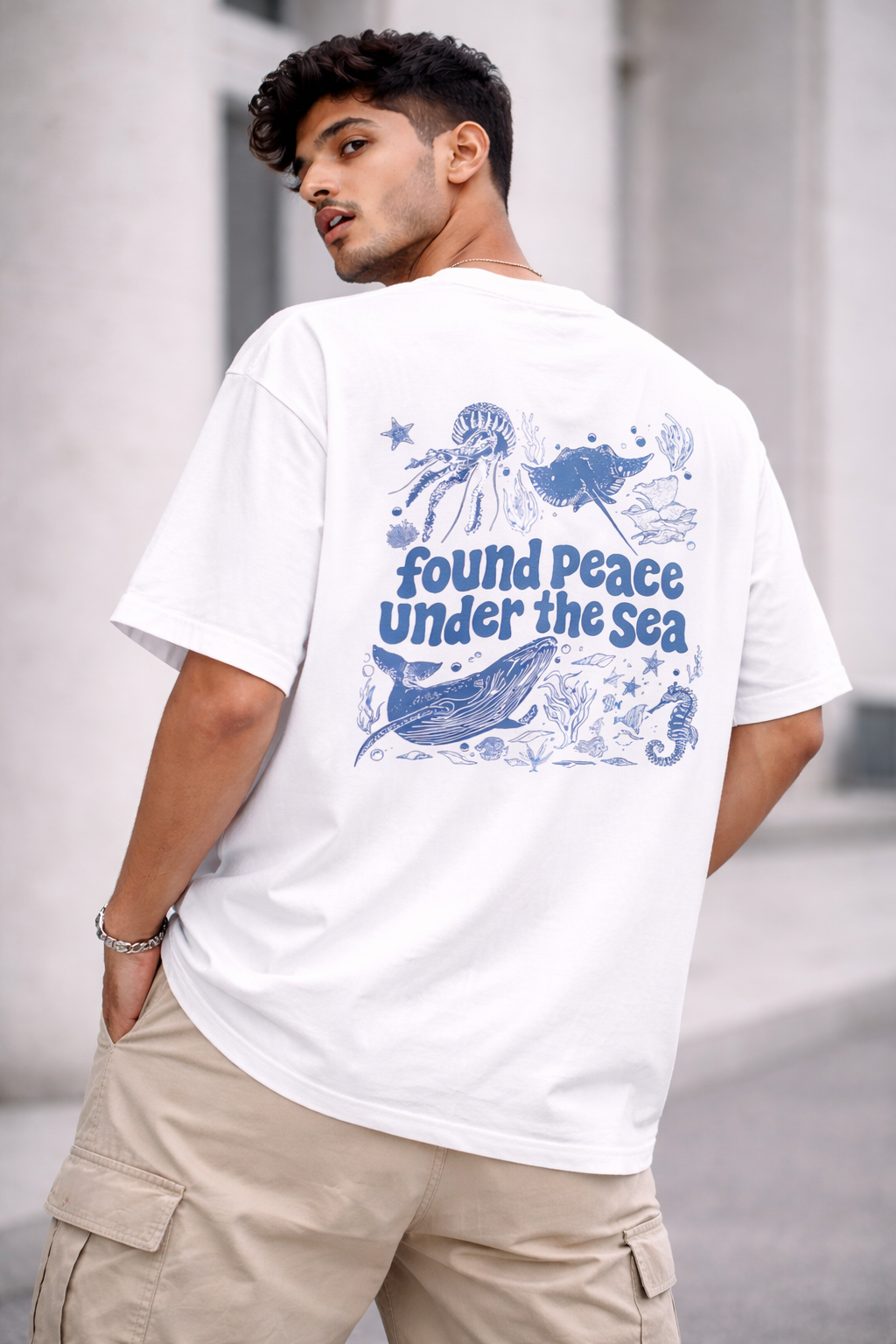 Ocean Peace Oversized Tee – Sand Beige Edition