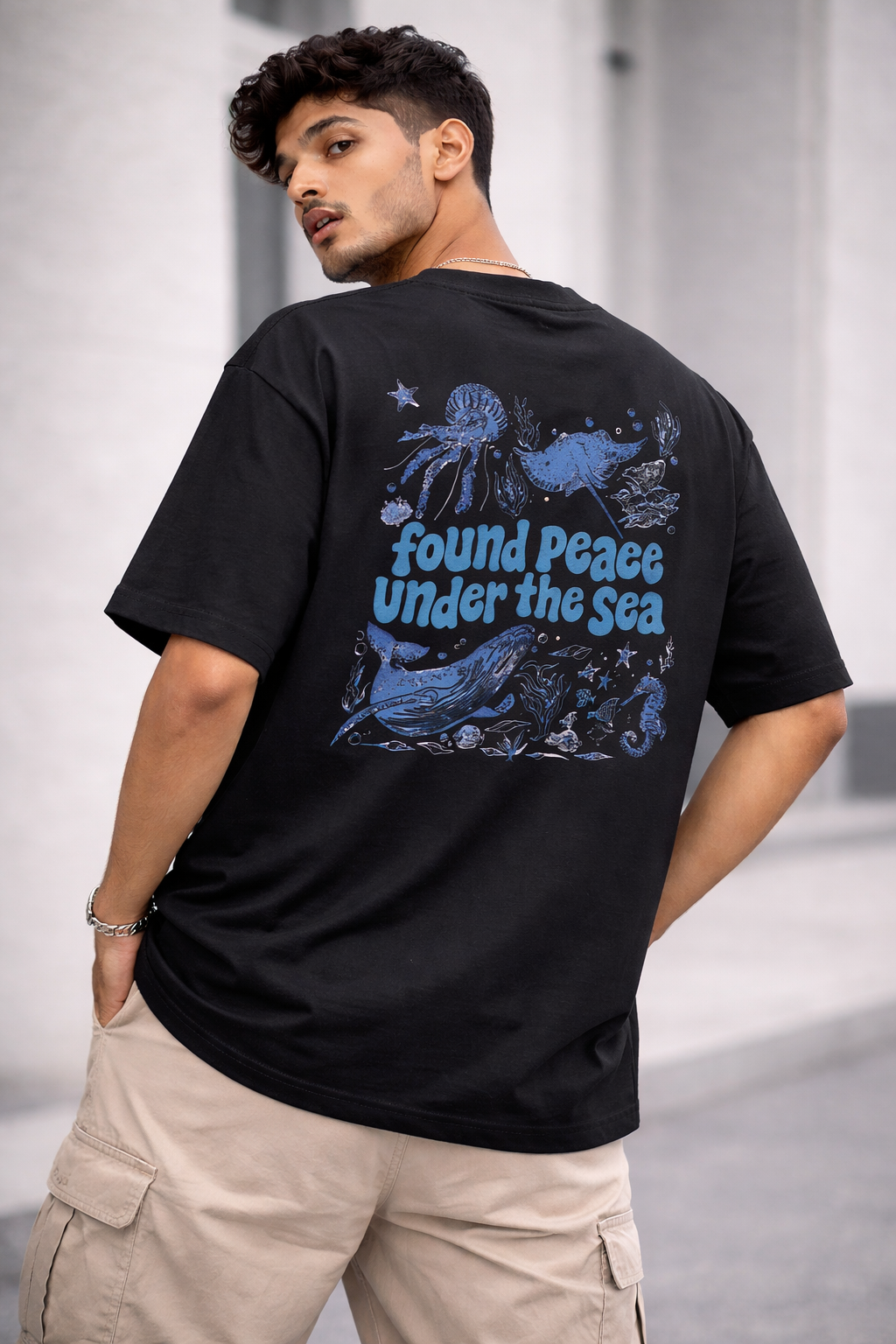 Ocean Peace Oversized Tee – Sand Beige Edition